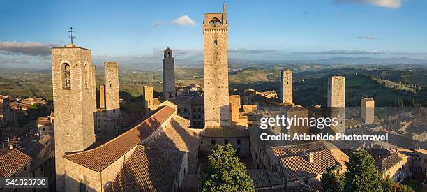 air view of the town from west - san gimignano stock-fotos und bilder