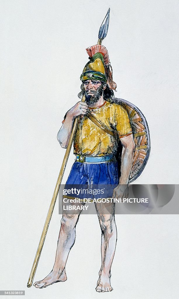 Warrior with iron spear and shield...