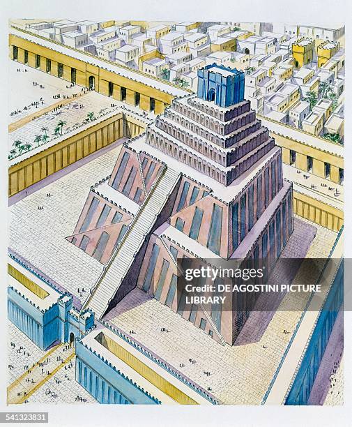 The Tower of Babel, also known as Etemenanki , drawing. Babylonian civilisation, II millennium BC.