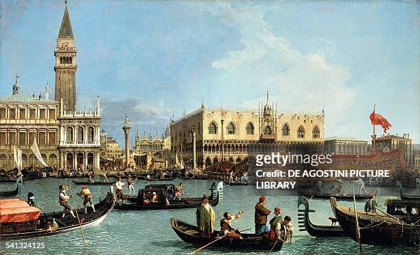 Return of the Bucintoro to the Molo on Ascension Day by Canaletto . Italy, 18th century.