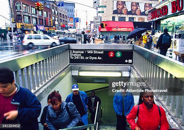 entrance to bronx subway station - bronx street stock pictures, royalty-free photos & images