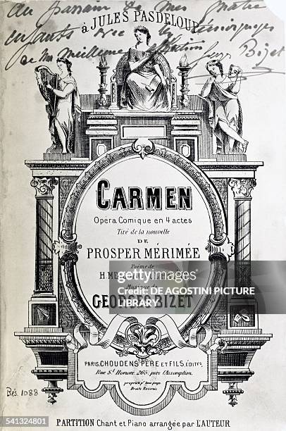 Title page for Carmen by Georges Bizet , with the composer's signature. France, 19th century. Paris, Bibliothèque-Musée De L'Opéra National De...