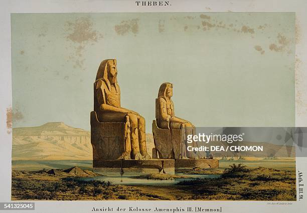 Colossi of Amenhotep III at Thebes, illustration from Monuments from Egypt and Ethiopia, 1849-1959, by Karl Richard Lepsius . Turin, Museo Egizio