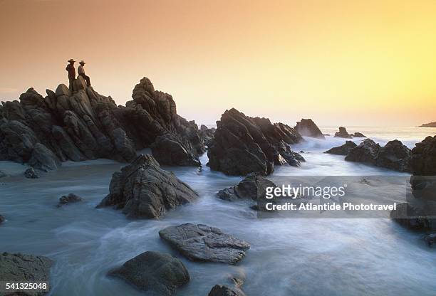 rocks near puerto escondido beach - puerto escondido stock pictures, royalty-free photos & images