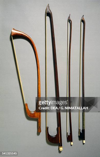 From top to bottom: bows for viola, violin and two bows for double bass. Florence, Museo Strumenti Musicali Conservatorio Cherubini
