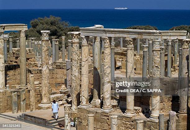 The wall of the theatre of Leptis Magna , Tripolitania. Libya, 1st century.