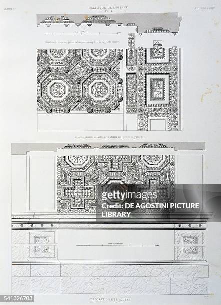 Decoration of the Domes: top, Detail of the coffered ceilings of the aisles adjacent to the pierss of the great dome; bottom, detail of the coffered...