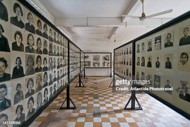 tuol sleng genocide museum, photographs of prisoners - cambodia genocide stock pictures, royalty-free photos & images