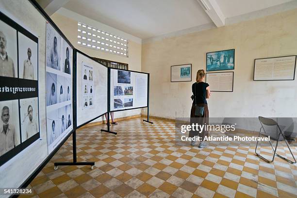 tuol sleng genocide museum, temporary photographic exhibition - cambodia genocide stock pictures, royalty-free photos & images