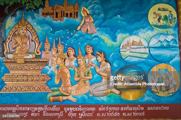 wat ounalom, ceiling mural inside a pagoda - wat ounalom stock pictures, royalty-free photos & images