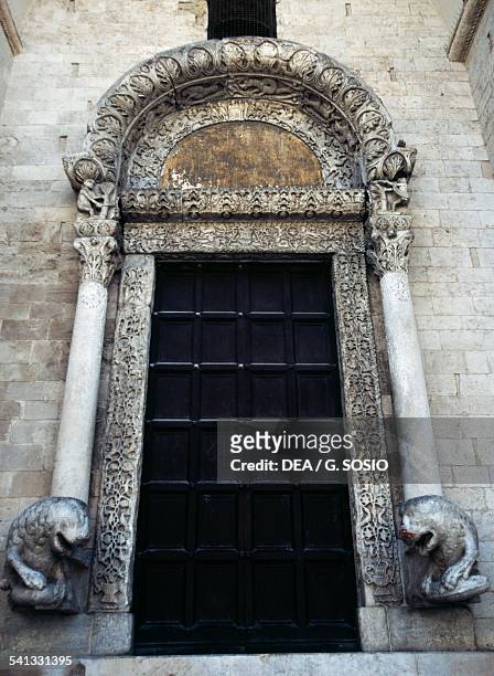 Central portal with baldachin, Basilica of Saint Nicholas, 1087-1100, Bari, Apulia, Italy.