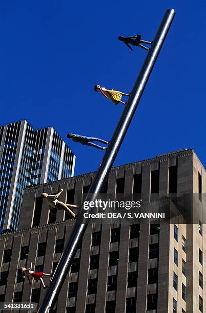 Walking to the Sky sculpture by Jonathan Borofsky , Rockefeller Centre, New York, United States of America.