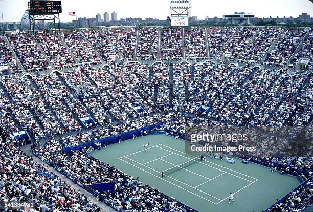 General view of center court of the National Tennis Center during the U.S. Open Tennis Tournament circa 1988 in Flushing, Queens.