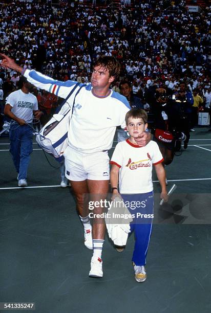 Jimmy Connors and son Brett during the 1988 U.S. Open Tennis Tournament in Flushing, Queens.