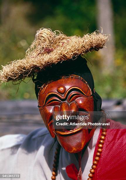carved wooden hahoe dramatic mask - hahoe photos et images de collection