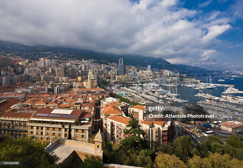 The Port Hercule And Montecarlo From Monaco Ville High Res Stock Photo the-port-hercule-and-montecarlo-from-monaco-ville-high-res-stock-photo