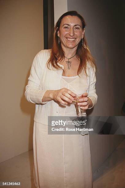 Italian fashion designer Miuccia Prada after a fashion show, 1992.