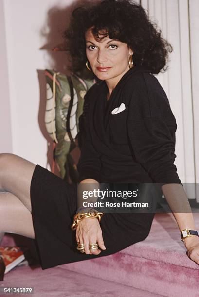 Fashion designer Diane von Furstenberg in her atelier, 1987.