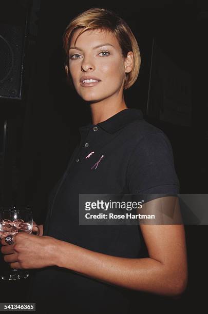 Canadian fashion model Linda Evangelista at a benefit for breast cancer awareness and research, 1996.