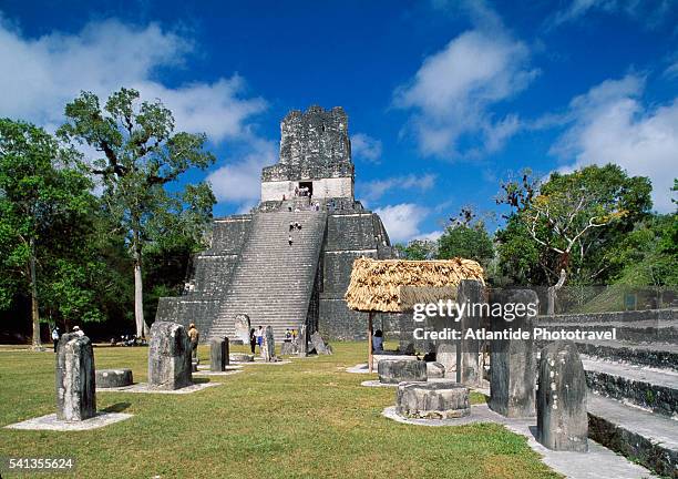 grand plaza, temple ii and the steles - tikal stock pictures, royalty-free photos & images