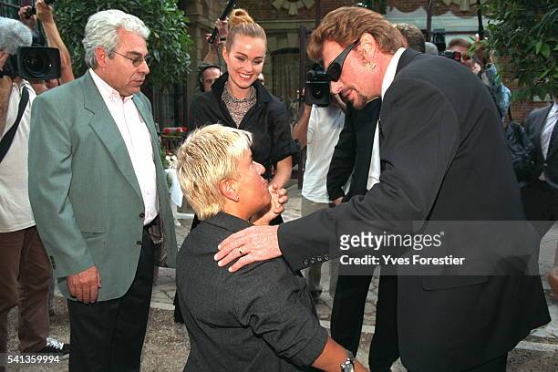 Actress Mimie Mathy, French rock legend Johnny Hallyday & wife Laeticia at Jardins de Bagatelles.