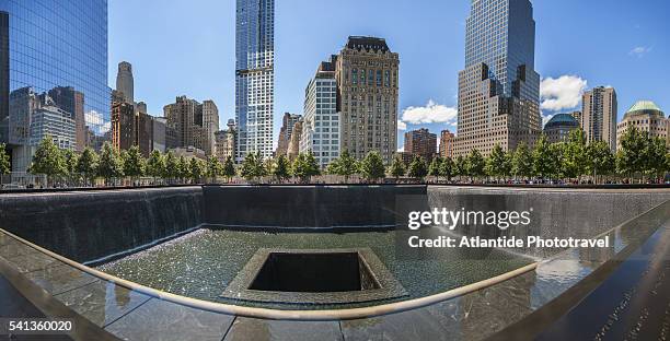 ground zero, september 11 memorial, south pool - ground zero stock pictures, royalty-free photos & images