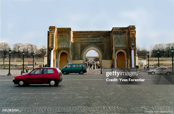 Simulation of the reconstruction of the Meknes gate at the Place de la Concorde.