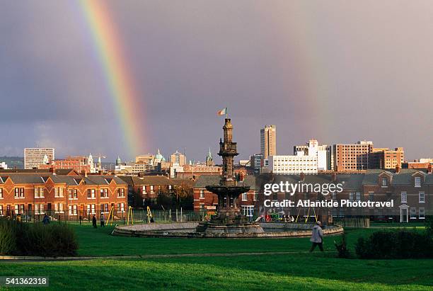 rainbows from dunville park in belfast - belfast ireland stock pictures, royalty-free photos & images