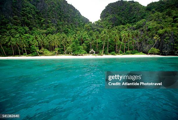 beach on matinloc island - el nido stock pictures, royalty-free photos & images