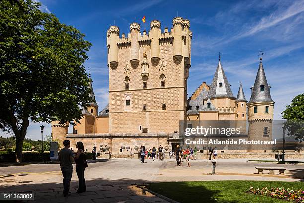 the entrance of the alcã¡zar (castle) of segovia - segovia stock pictures, royalty-free photos & images