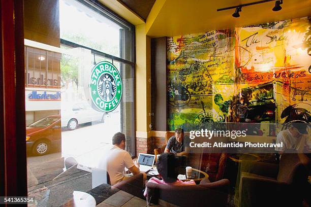 starbucks on plaza de armas in old san juan - starbucks stock pictures, royalty-free photos & images
