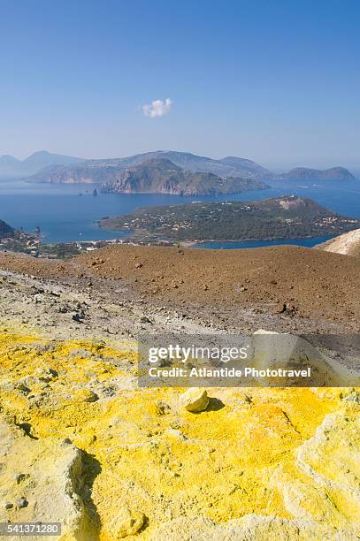 volcano crater on vulcano island - sulphur stock pictures, royalty-free photos & images