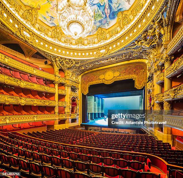 opera (opera house) national de paris, or palais (palace) garnier, view of the auditorium during the preparation of a scenography - grand opera house stock pictures, royalty-free photos & images