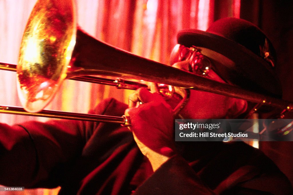 Trombonist Playing at a Nightclub