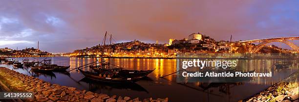 view of ribeira from vila nova de gaia - rabelo boat stock pictures, royalty-free photos & images