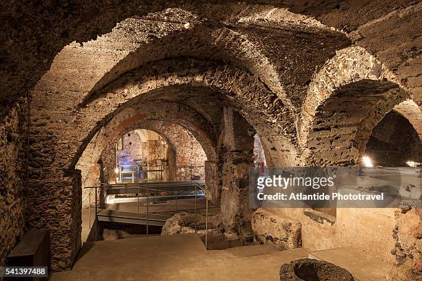 monastero dei benedettini, the benedictine monastery, the old cellars of the kitchen - cellar stockfoto's en -beelden