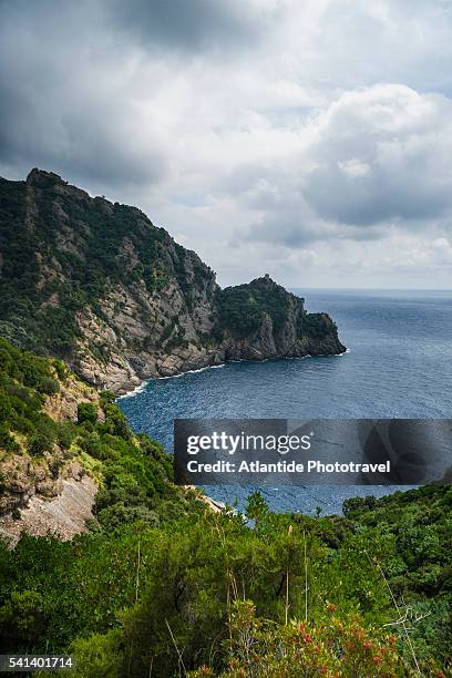 the trail from san rocco to san fruttuoso - rocco di camogli foto e immagini stock