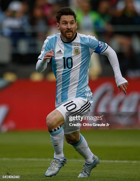 Lionel Messi of Argentina follows the play against Bolivia during the 2016 Copa America Centenario Group D match at CenturyLink Field on June 14,...