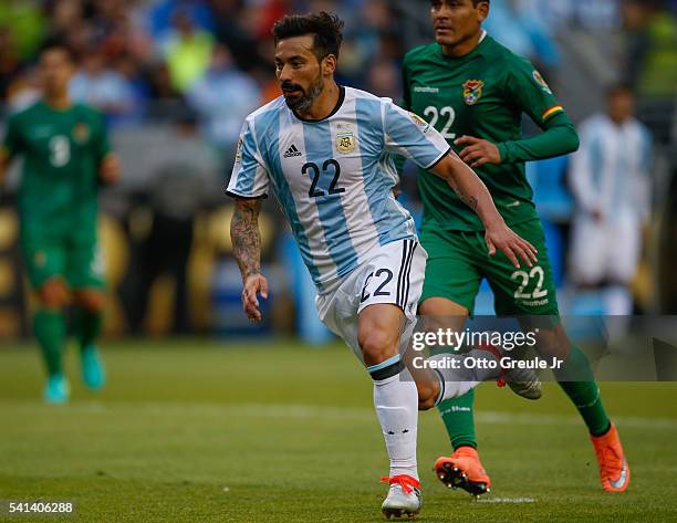 Ezequiel Lavezzi of Argentina follows the play against Bolivia during the 2016 Copa America Centenario Group D match at CenturyLink Field on June 14,...