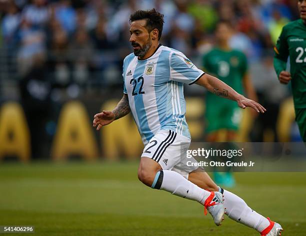 Ezequiel Lavezzi of Argentina follows the play against Bolivia during the 2016 Copa America Centenario Group D match at CenturyLink Field on June 14,...