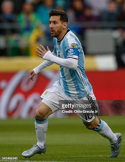 Lionel Messi of Argentina follows the play against Bolivia during the 2016 Copa America Centenario Group D match at CenturyLink Field on June 14,...