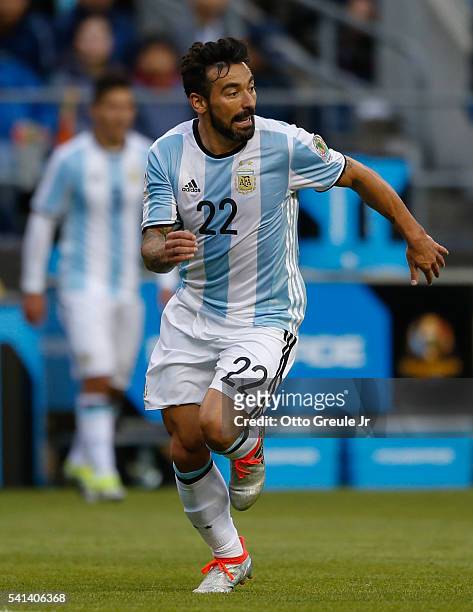 Ezequiel Lavezzi of Argentina follows the play against Bolivia during the 2016 Copa America Centenario Group D match at CenturyLink Field on June 14,...