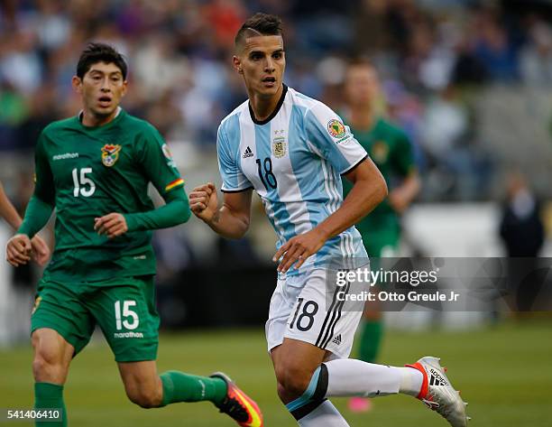 Erik Lamela of Argentina follows the play against Bolivia during the 2016 Copa America Centenario Group D match at CenturyLink Field on June 14, 2016...