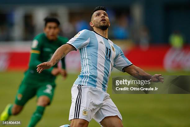 Sergio Aguero of Argentina follows the play against Bolivia during the 2016 Copa America Centenario Group D match at CenturyLink Field on June 14,...