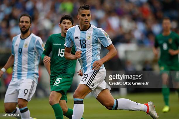 Erik Lamela of Argentina follows the play against Bolivia during the 2016 Copa America Centenario Group D match at CenturyLink Field on June 14, 2016...