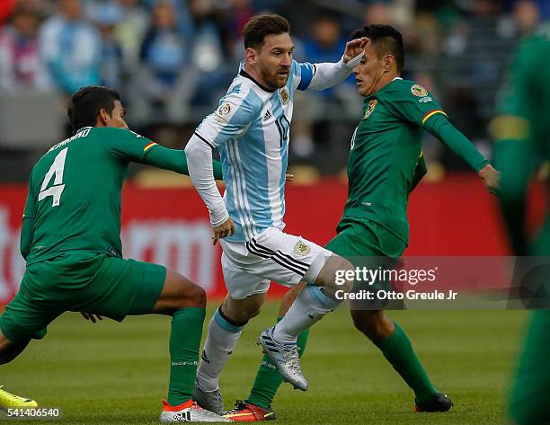 Lionel Messi of Argentina follows the play against Bolivia during the 2016 Copa America Centenario Group D match at CenturyLink Field on June 14,...