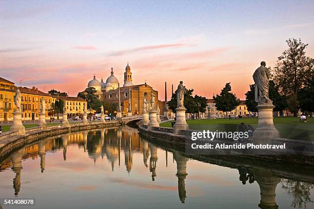 statues along the canal in prato della valle square in padua - padua stock pictures, royalty-free photos & images