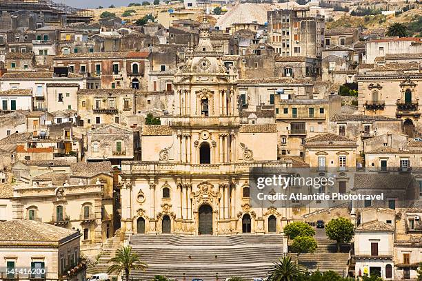 cathedral of san giorgio in modica in sicily - modica sicily stock pictures, royalty-free photos & images