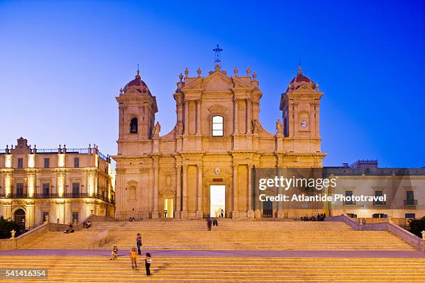 the facade of san nicolo cathedral - noto sicily stock pictures, royalty-free photos & images