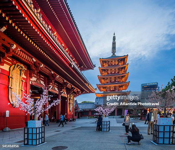 asakusa, senso-ji (senso temple), the hozo-mon gate and the five-storey pagoda - asakusa senso temple stock-fotos und bilder